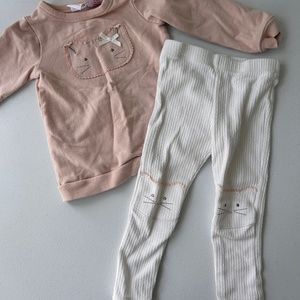 Dylan & abbey 24m pink & white cat 2pc matching set of long sleeve shirt & pants